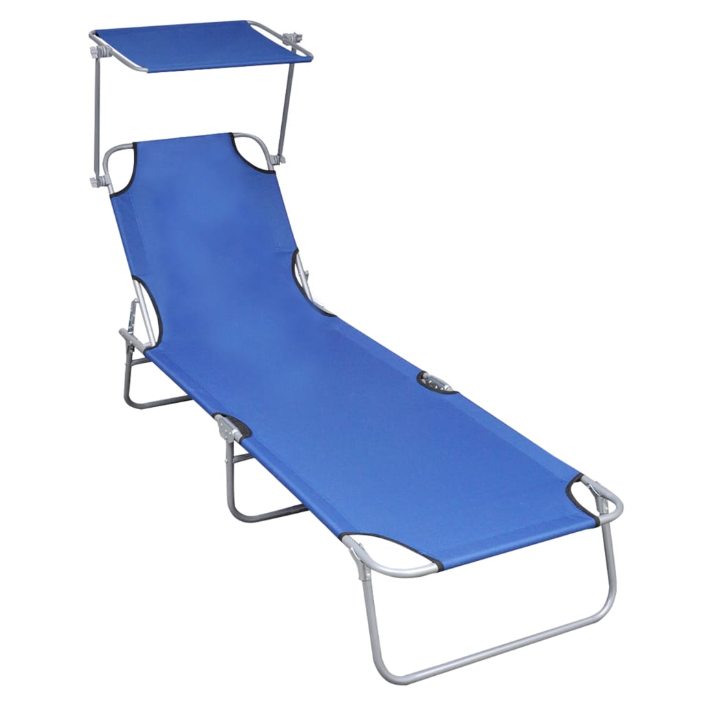 Șezlong pliabil cu copertină, gri, aluminiu