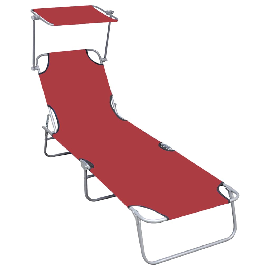 Șezlong pliabil cu copertină, gri, aluminiu
