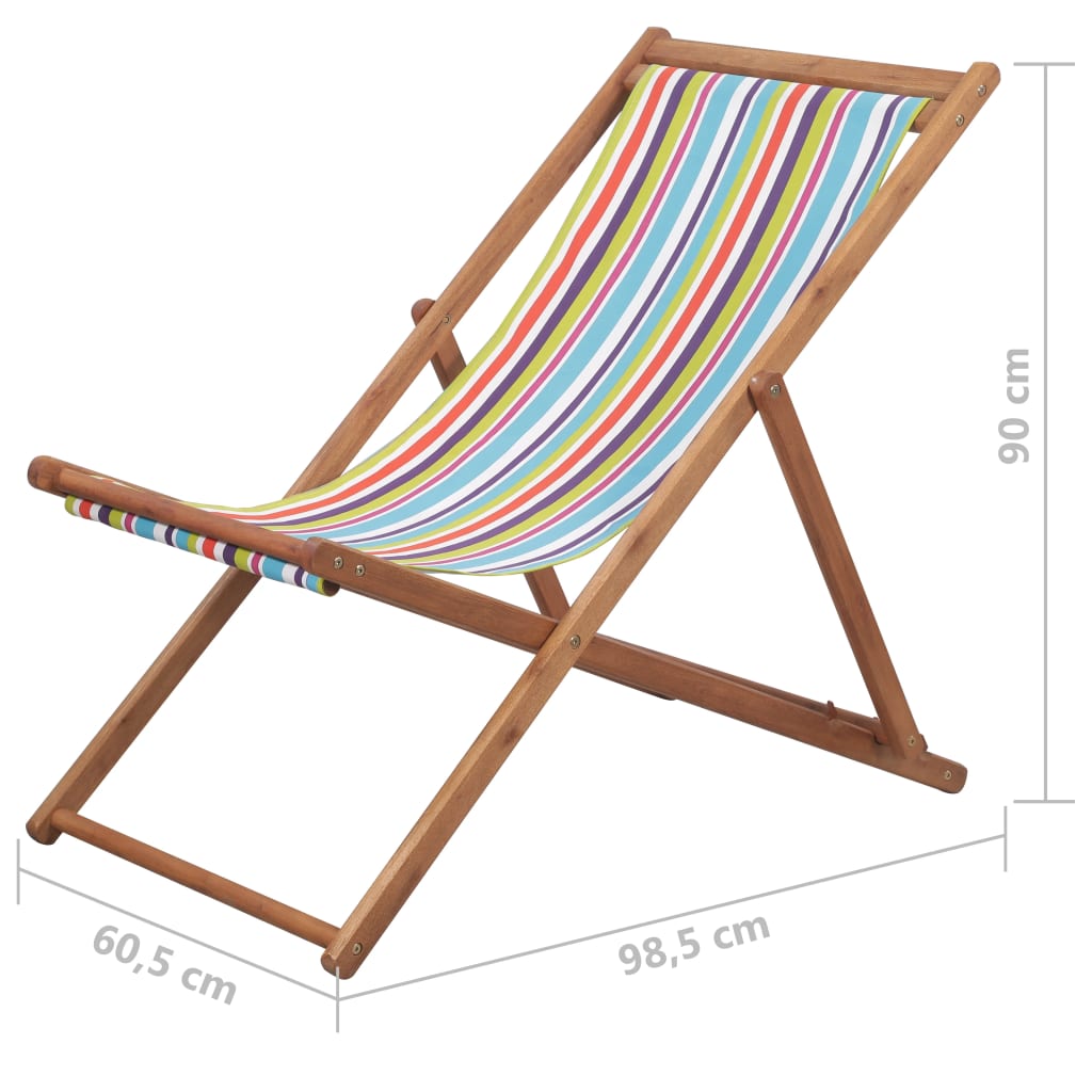 Scaun de plajă pliabil, multicolor, textil și cadru din lemn