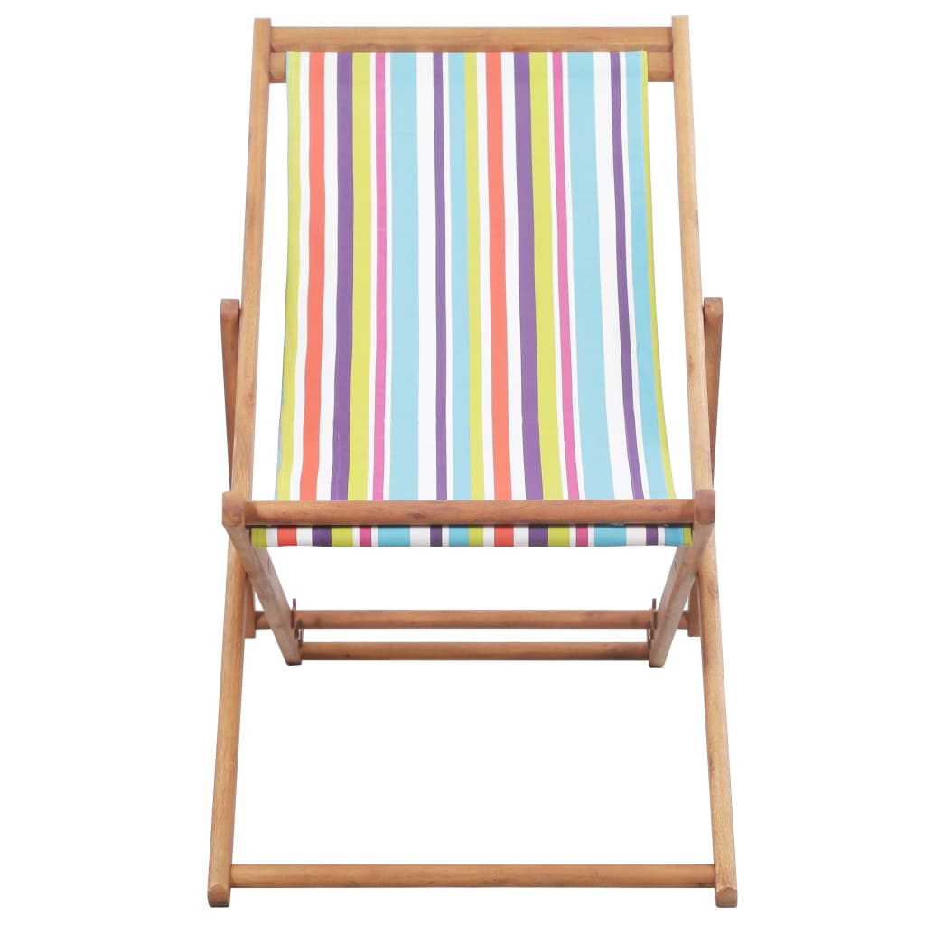 Scaun de plajă pliabil, multicolor, textil și cadru din lemn