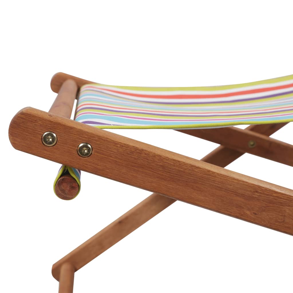 Scaun de plajă pliabil, multicolor, textil și cadru din lemn
