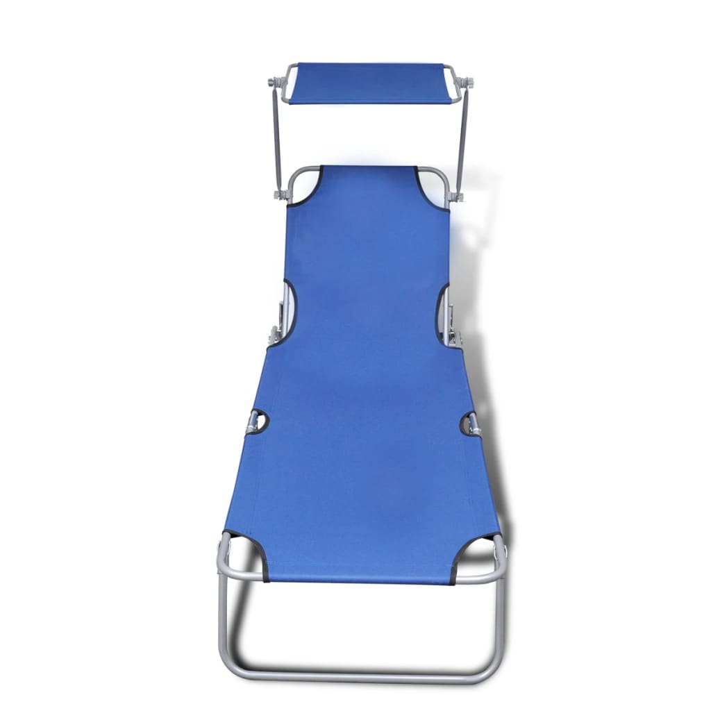 Șezlong pliabil cu protecție solară 189 x 58 x 27 cm, Negru
