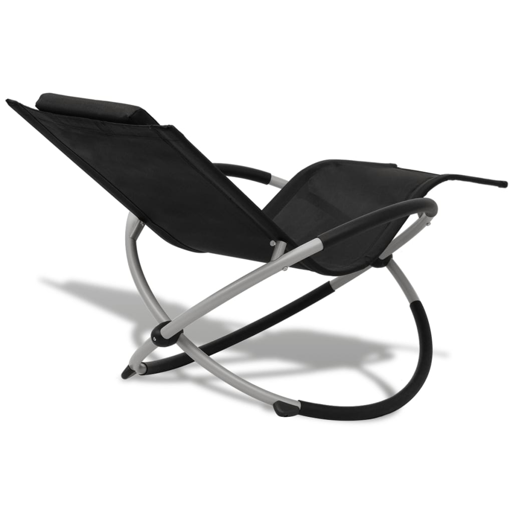 Șezlong de plajă geometric, negru și gri, oțel
