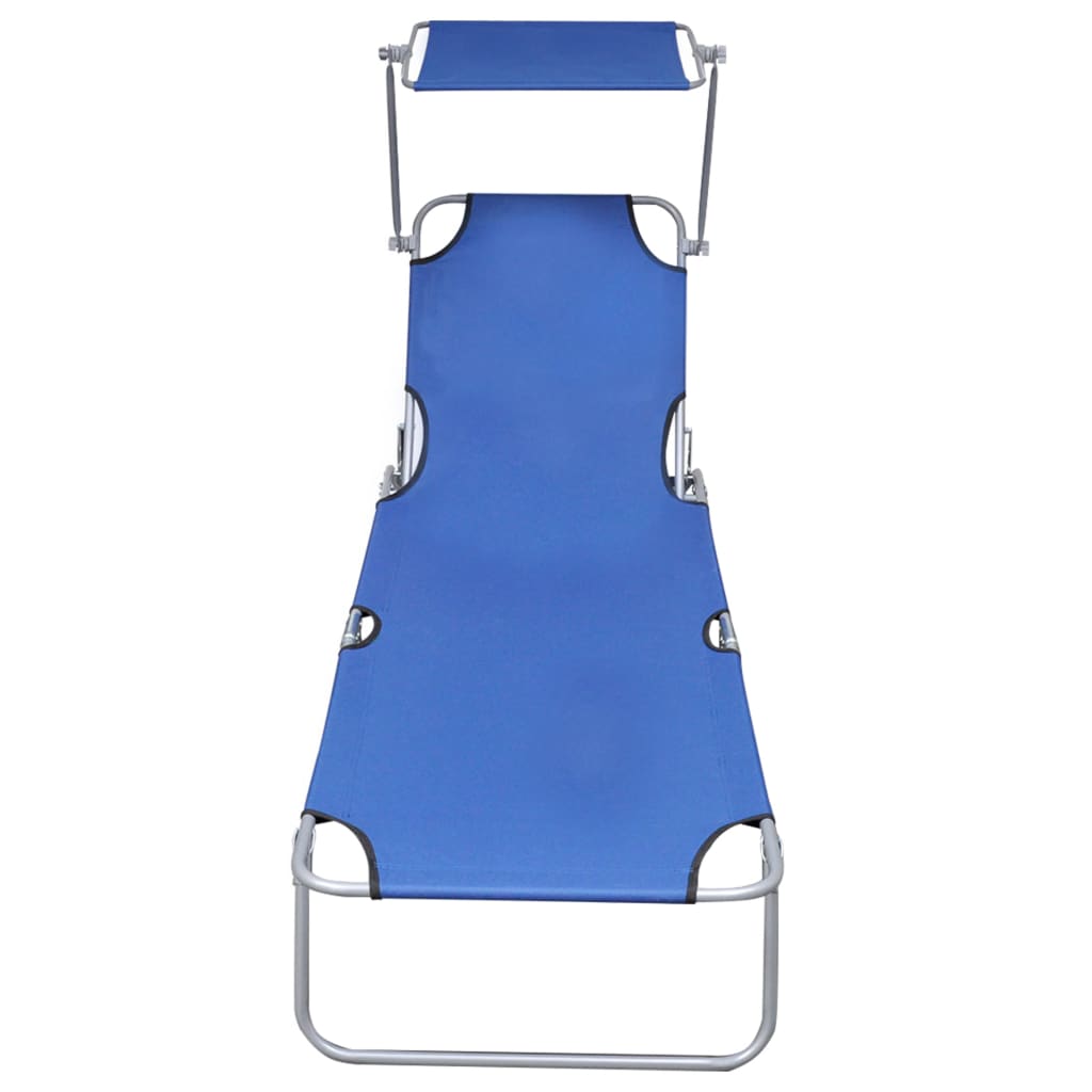 Șezlong pliabil cu copertină, gri, aluminiu