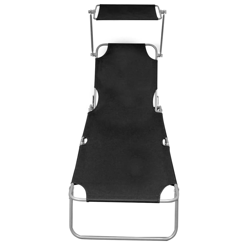 Șezlong pliabil cu copertină, gri, aluminiu
