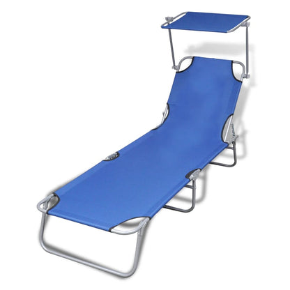 Șezlong pliabil cu protecție solară 189 x 58 x 27 cm, Negru