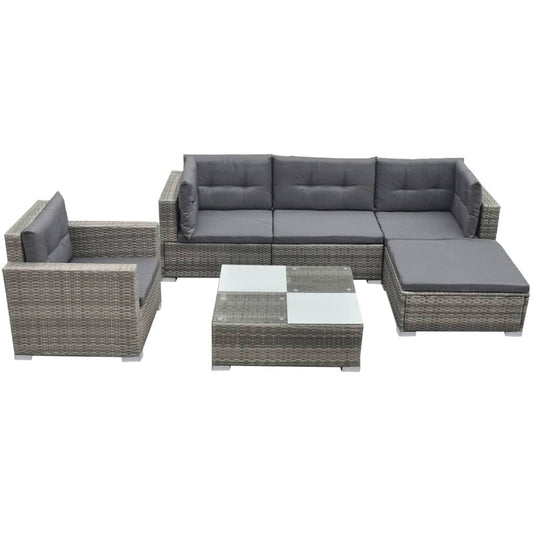 Set mobilier de grădină cu perne, 6 piese, gri, poliratan