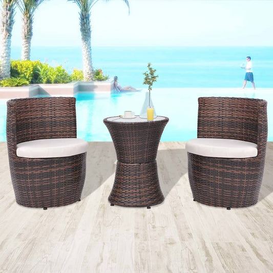 Set mobilier bistro cu perne, 3 piese, maro, poliratan