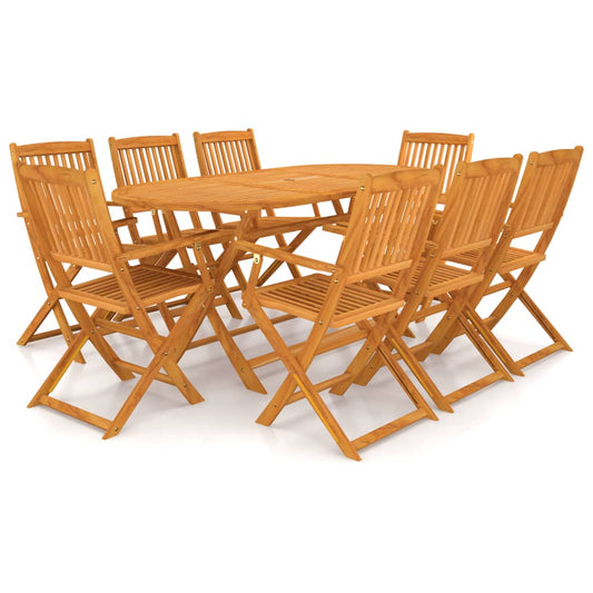 Set mobilier de exterior pliabil, 9 piese, lemn masiv de acacia