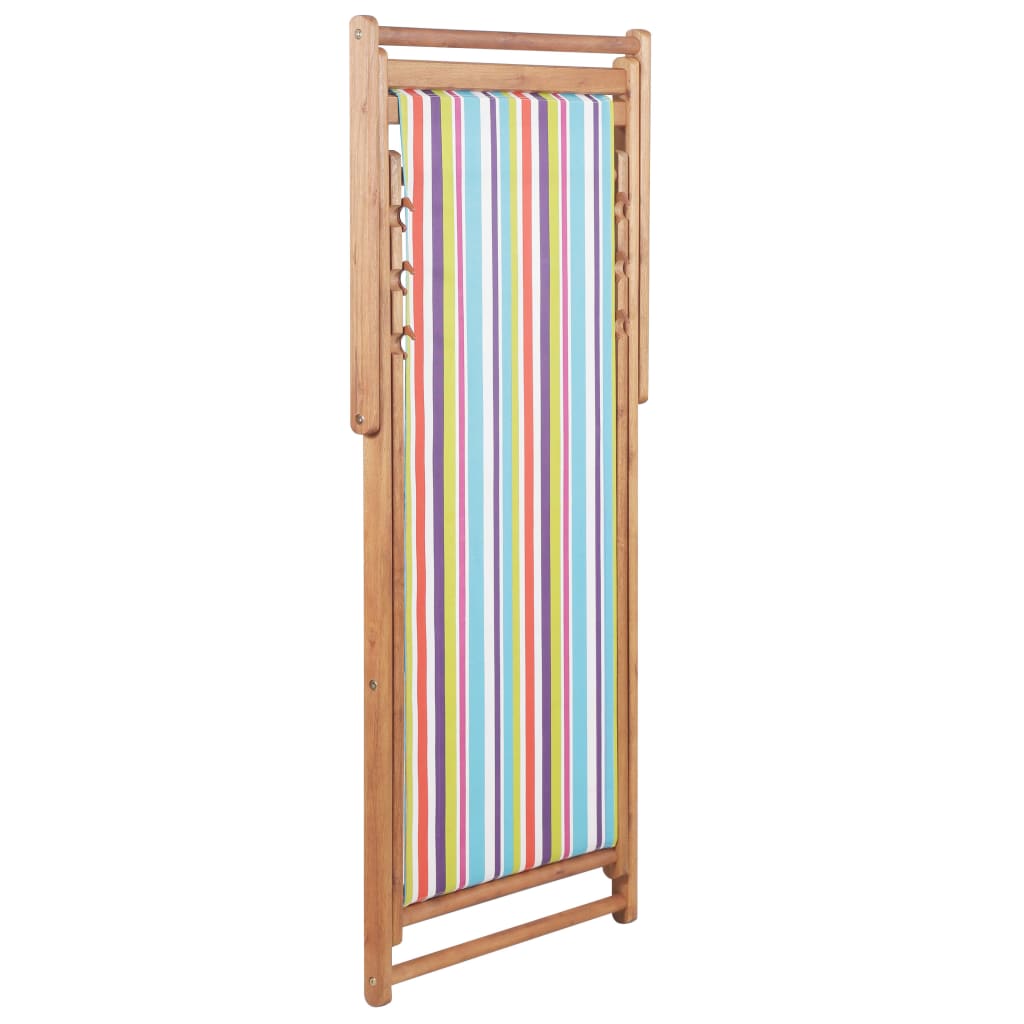 Scaun de plajă pliabil, multicolor, textil și cadru din lemn