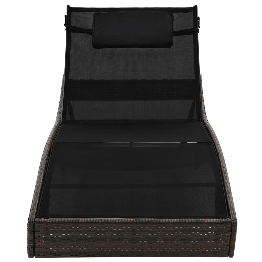 Șezlong de plajă cu pernă, negru, poliratan
