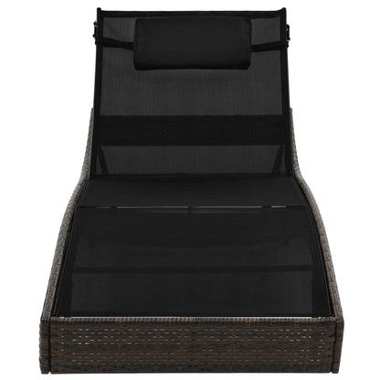 Șezlong de plajă cu pernă, negru, poliratan