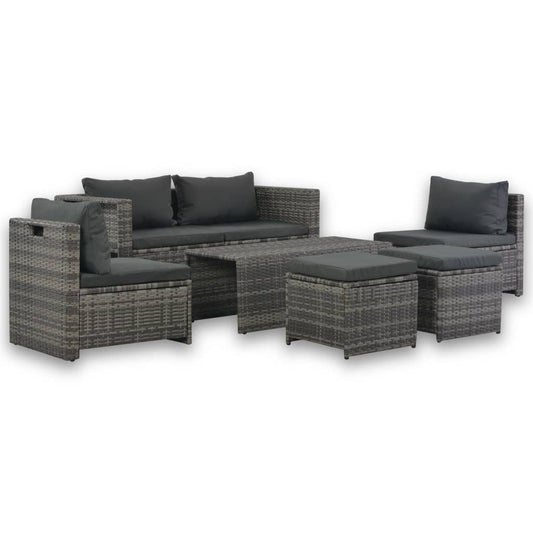 Set mobilier de grădină cu perne, 6 piese, gri, poliratan