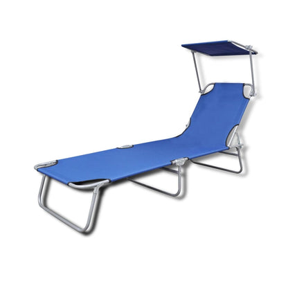 Șezlong pliabil cu protecție solară 189 x 58 x 27 cm, Negru