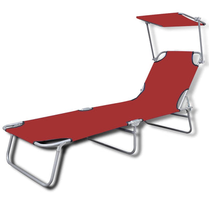 Șezlong pliabil cu protecție solară 189 x 58 x 27 cm, Negru