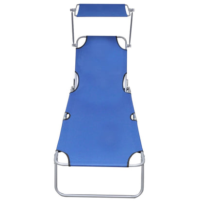 Șezlong pliabil cu copertină, gri, aluminiu