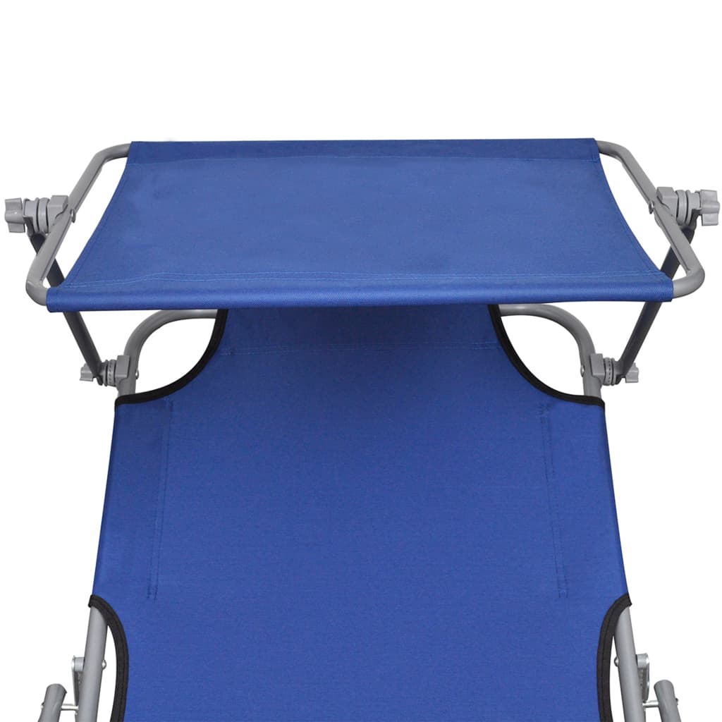 Șezlong pliabil cu copertină, gri, aluminiu
