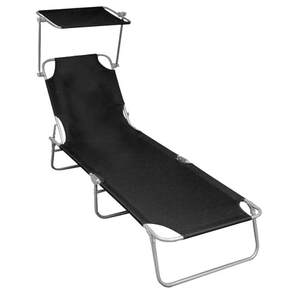 Șezlong pliabil cu copertină, gri, aluminiu