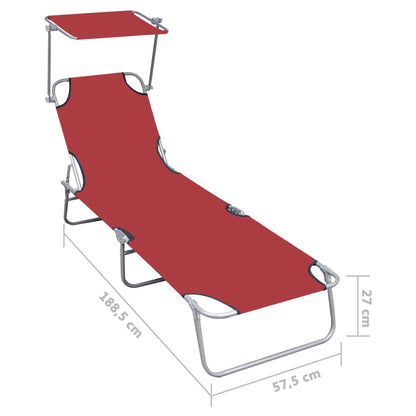 Șezlong pliabil cu copertină, gri, aluminiu