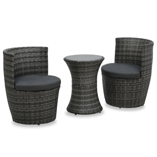 Set mobilier de bistro cu perne, 3 piese, gri, poliratan