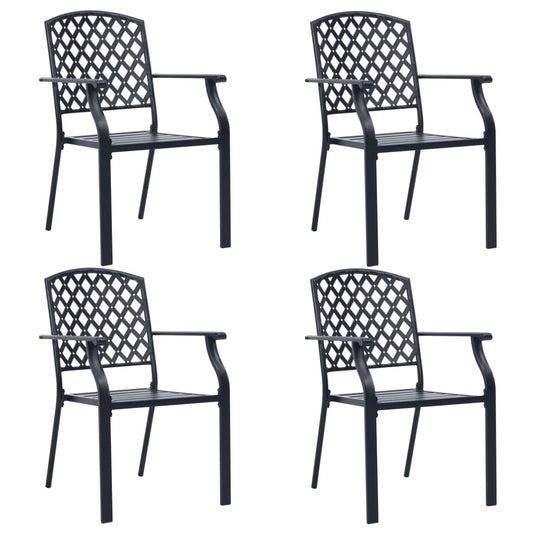 Scaune de exterior cu design plasă, 4 buc., negru, oțel