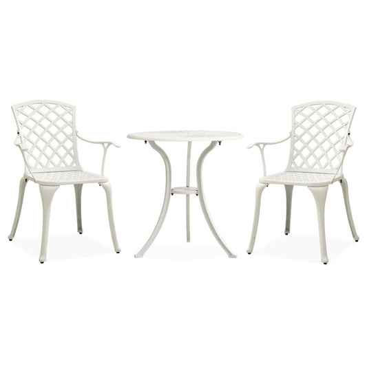 Set mobilier bistro, 3 piese, alb, aluminiu turnat
