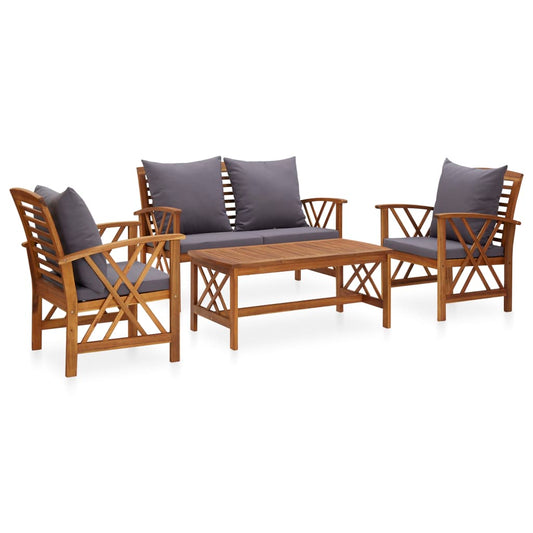 Set mobilier de grădină cu perne, 4 piese, lemn masiv de acacia