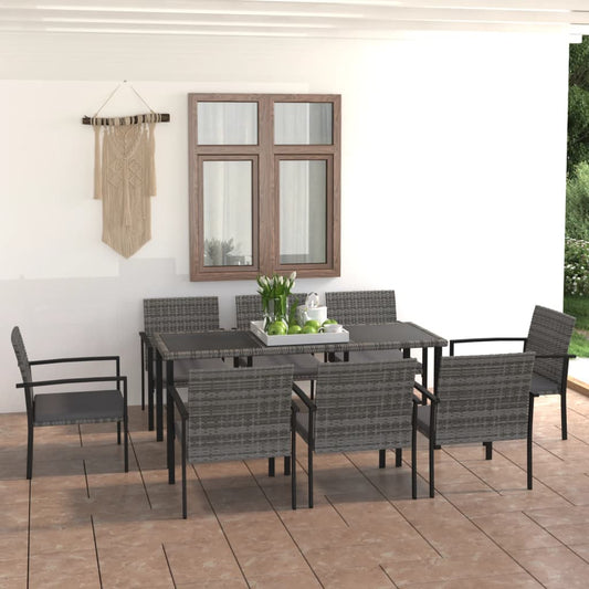 Set mobilier de masă pentru grădină, 9 piese, gri, poliratan