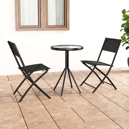 Set mobilier bistro, 3 piese, negru, oțel