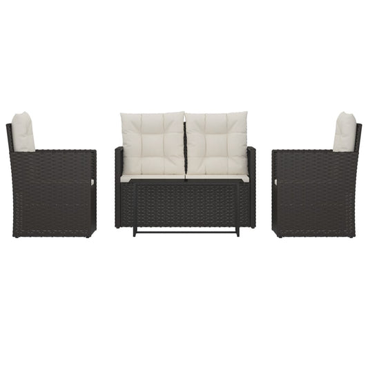 Set mobilier de exterior cu perne, 4 piese, negru, poliratan