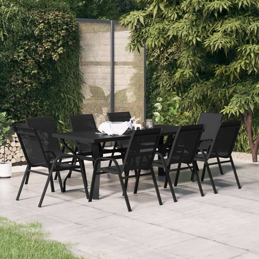 Set mobilier de grădină, 9 piese, negru